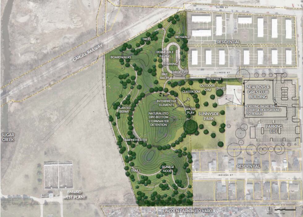 An initial rendering of the Sunnyside Park Sustainability Initiative provided by Bloomington...