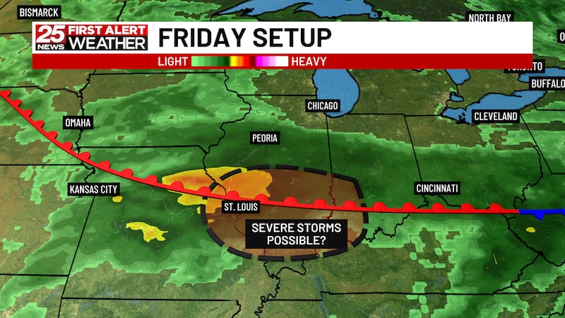 Rain will be likely on Friday. Severe weather may be possible across Southern Illinois.